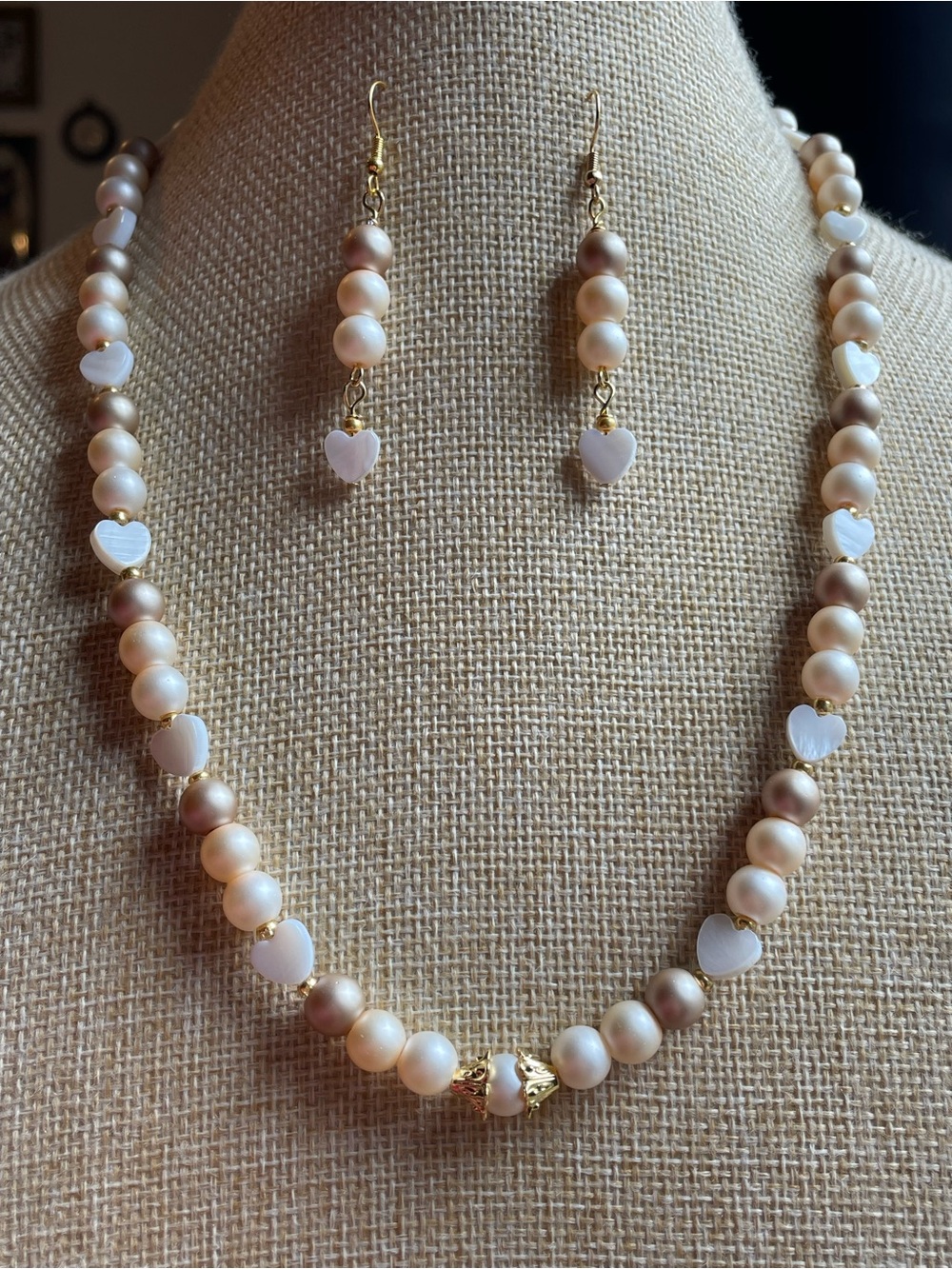 Artisan Made Glass and Mother of Pearl Necklace and Earring Set